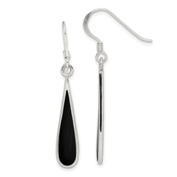 Sterling Silver Polished Onyx Teardrop Dangle Earrings - Picture 1 of 4